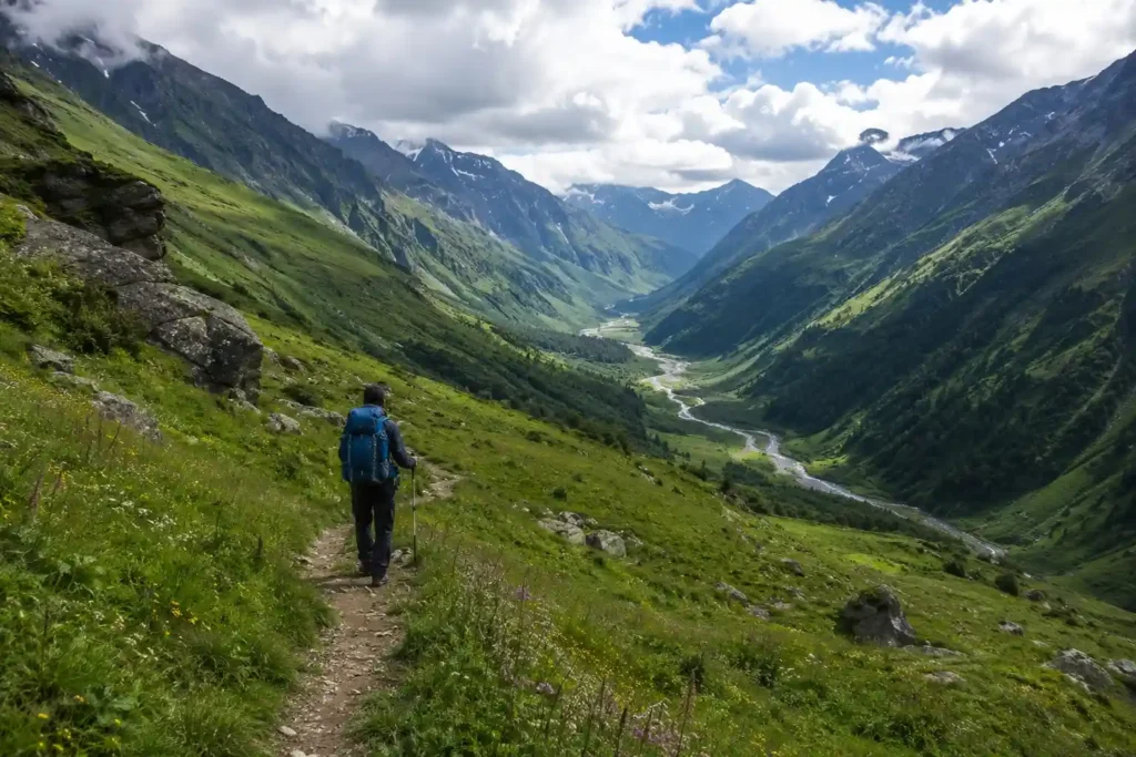Overview of the Chenap Valley Trek featuring pristine alpine meadows, dense forests, scenic mountain trails, and panoramic Himalayan views in Uttarakhand, India.